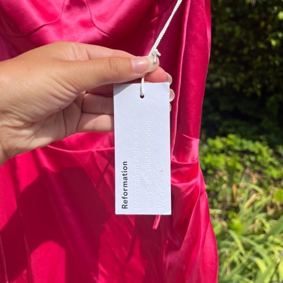 Reformation Marguerite Spaghetti Strap Midi Silk Dress Flambe Pink Women's 8 NWT - Picture 8 of 14